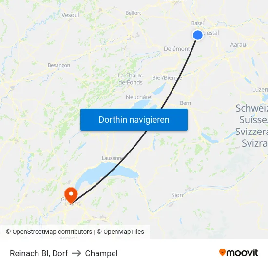 Reinach Bl, Rebberg to Champel map