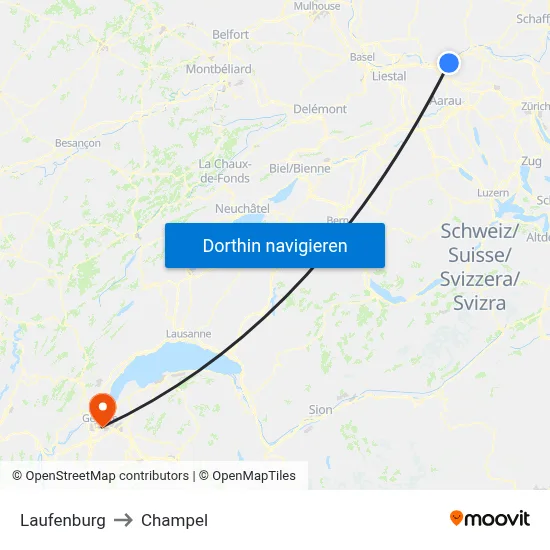 Laufenburg to Champel map