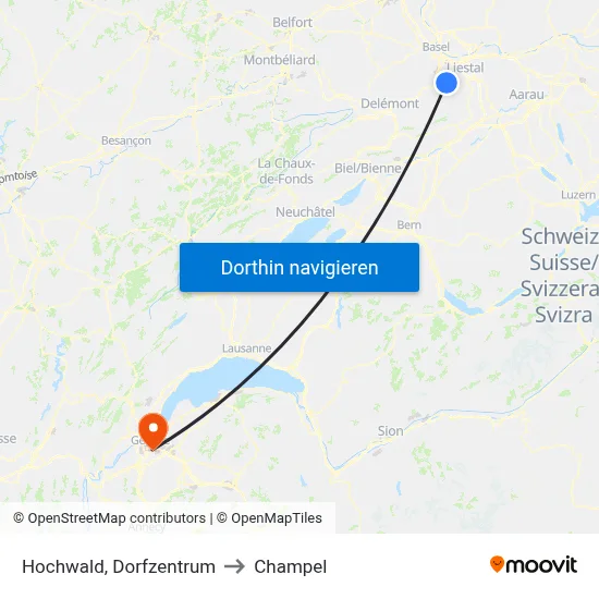 Hochwald, Dorfzentrum to Champel map