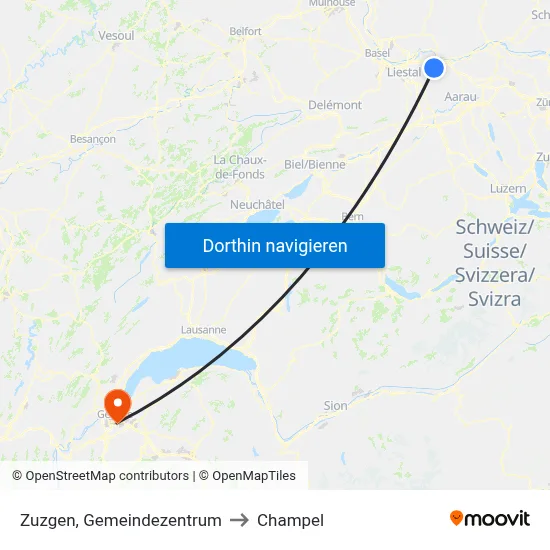 Zuzgen, Gemeindezentrum to Champel map