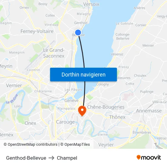 Genthod-Bellevue to Champel map