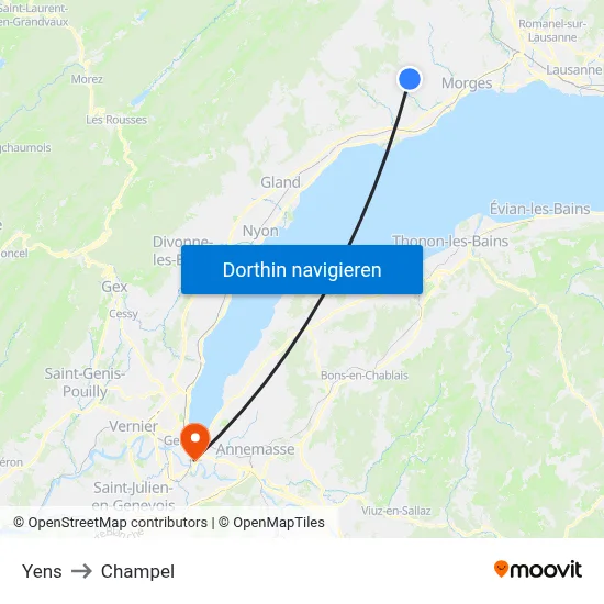Yens to Champel map