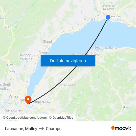 Lausanne, Malley to Champel map
