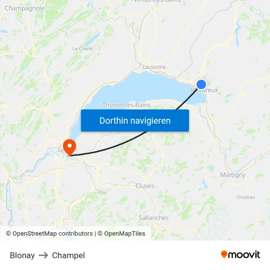 Blonay to Champel map
