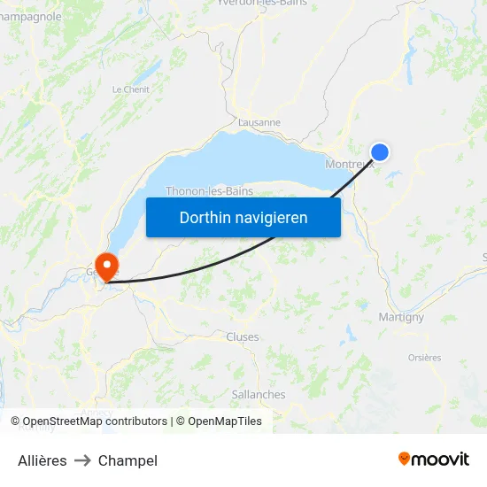 Allières to Champel map