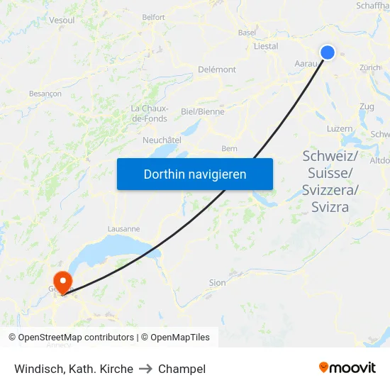 Windisch, Kath. Kirche to Champel map