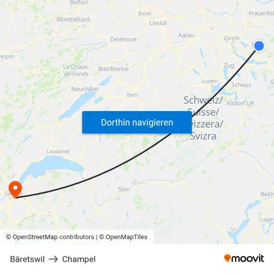 Bäretswil to Champel map