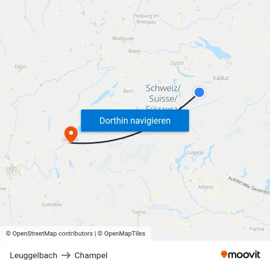 Leuggelbach to Champel map