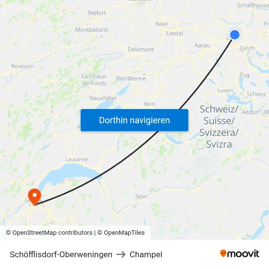 Schöfflisdorf-Oberweningen to Champel map