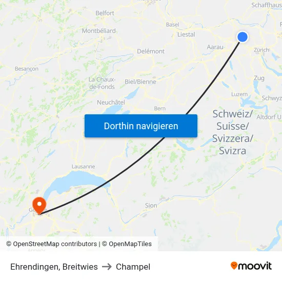 Ehrendingen, Breitwies to Champel map