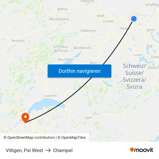 Villigen, Psi West to Champel map