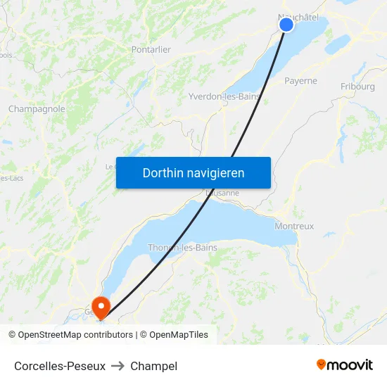 Corcelles-Peseux to Champel map