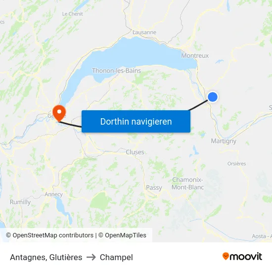 Antagnes, Glutières to Champel map