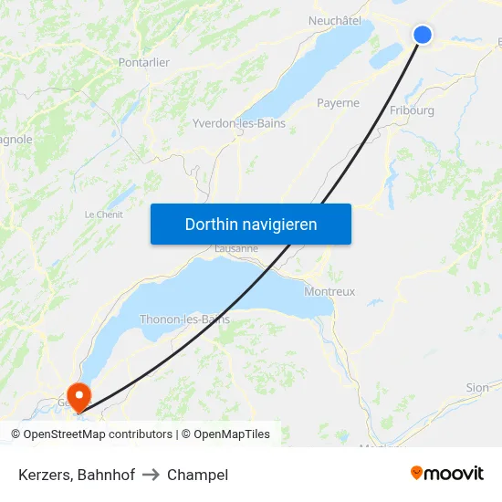 Kerzers, Bahnhof to Champel map