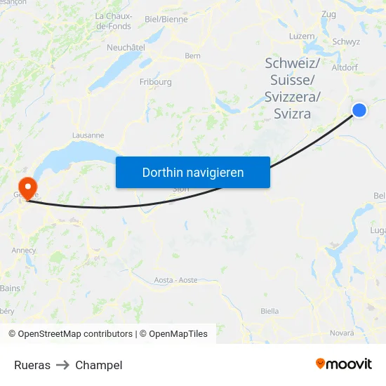 Rueras to Champel map