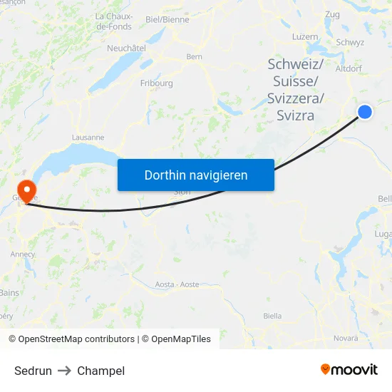 Sedrun to Champel map