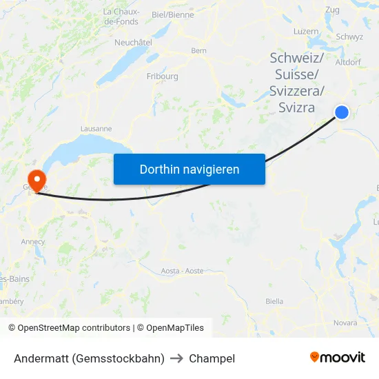 Andermatt (Gemsstockbahn) to Champel map
