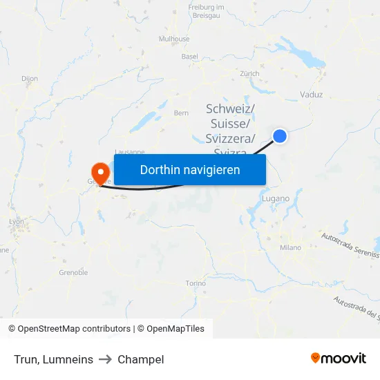Trun, Lumneins to Champel map