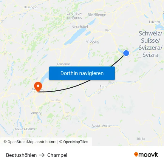 Beatushöhlen to Champel map