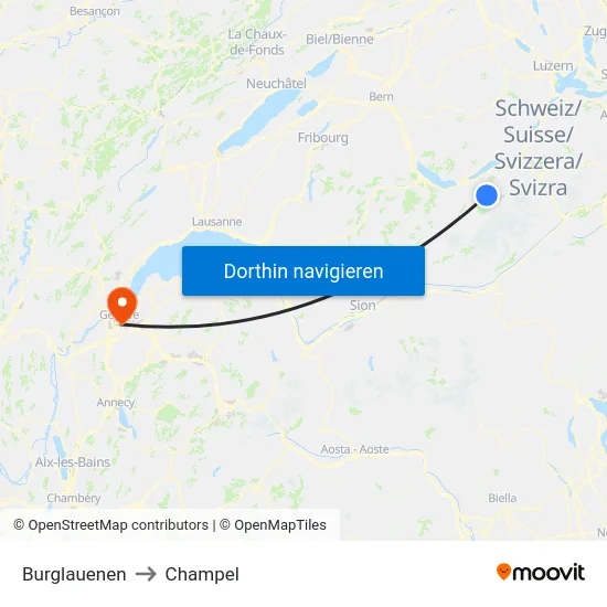 Burglauenen to Champel map