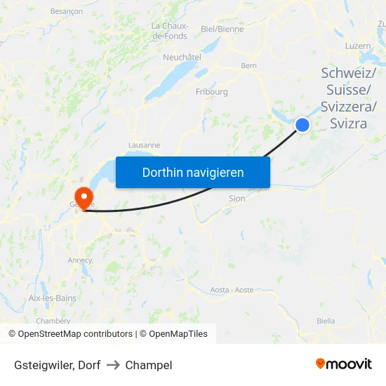 Gsteigwiler, Dorf to Champel map