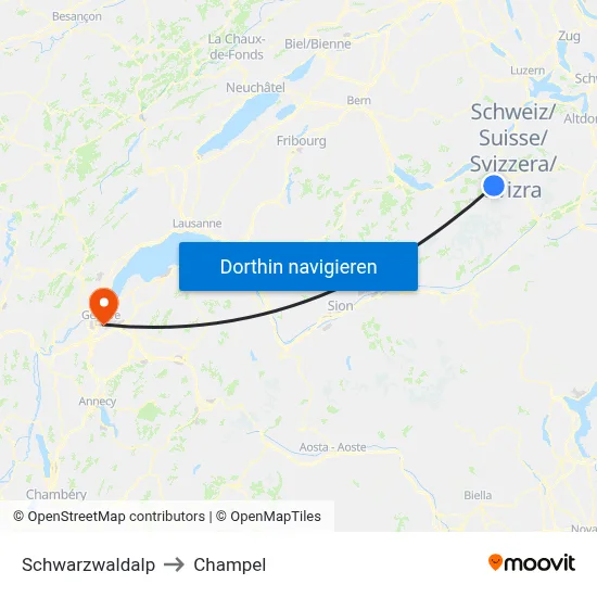 Schwarzwaldalp to Champel map