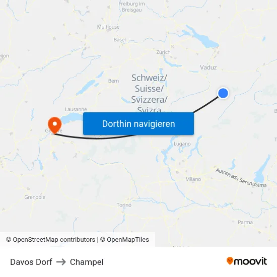 Davos Dorf to Champel map