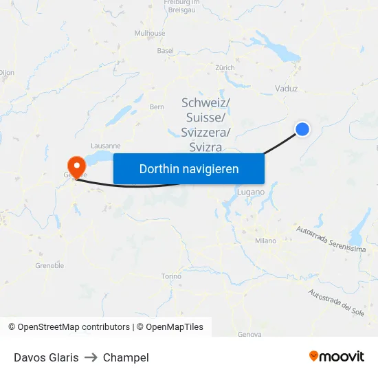 Davos Glaris to Champel map