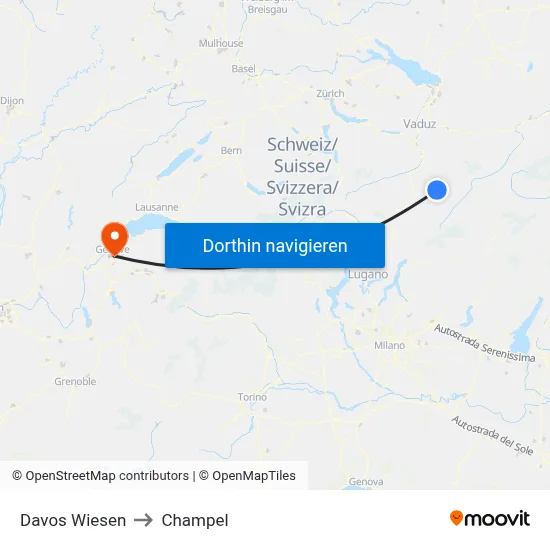 Davos Wiesen to Champel map