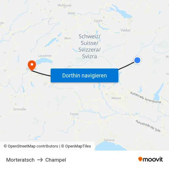 Morteratsch to Champel map