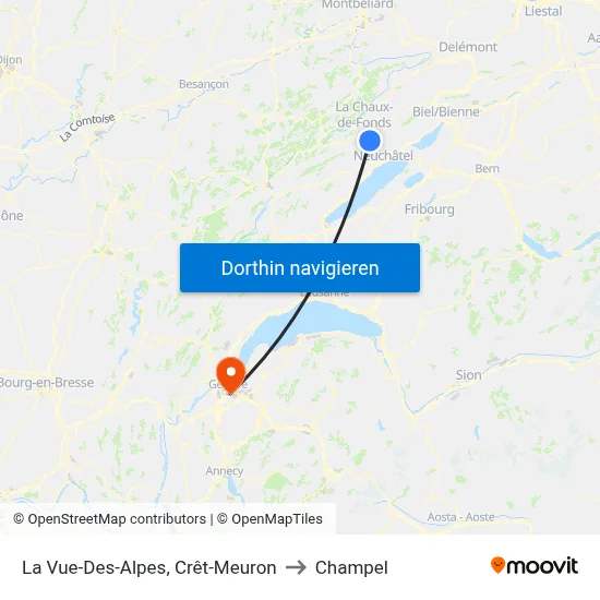 La Vue-Des-Alpes, Crêt-Meuron to Champel map