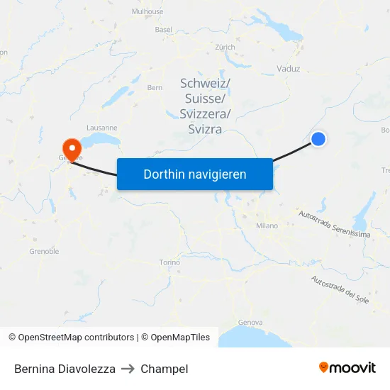 Bernina Diavolezza to Champel map