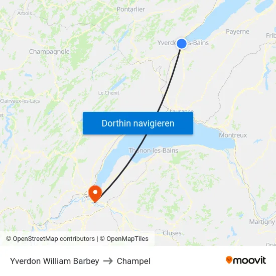 Yverdon William Barbey to Champel map