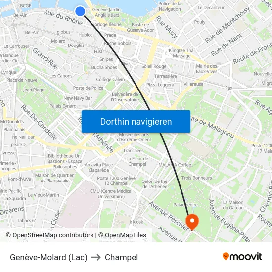 Genève-Molard (Lac) to Champel map