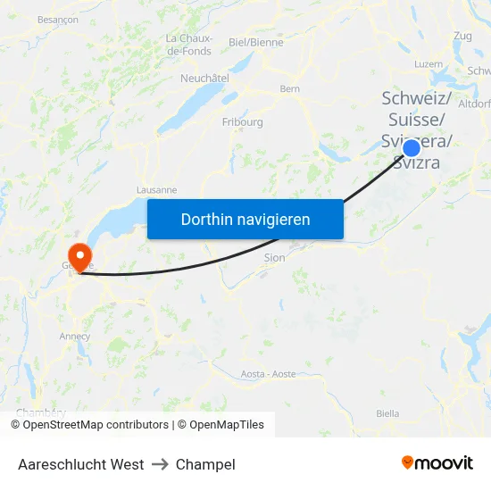 Aareschlucht West to Champel map