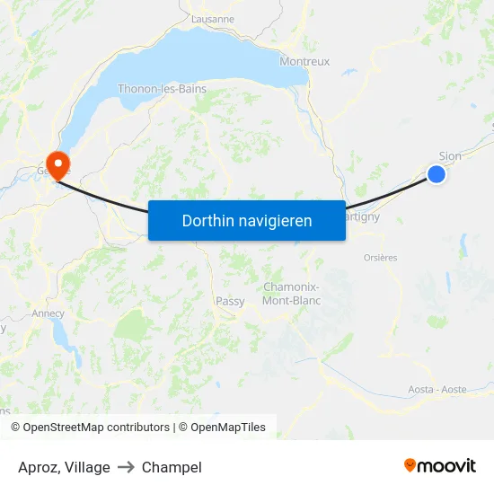 Aproz, Village to Champel map