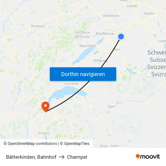 Bätterkinden, Bahnhof to Champel map