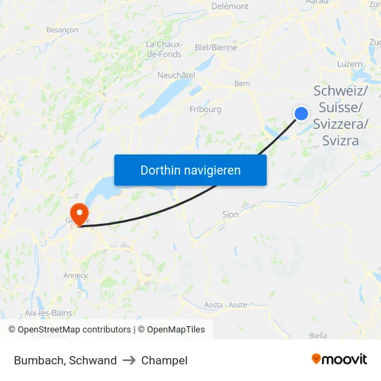 Bumbach, Schwand to Champel map