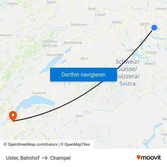 Uster, Bahnhof to Champel map
