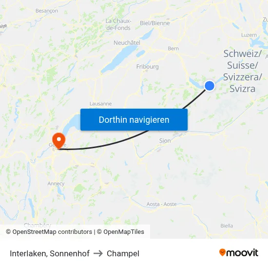 Interlaken, Sonnenhof to Champel map