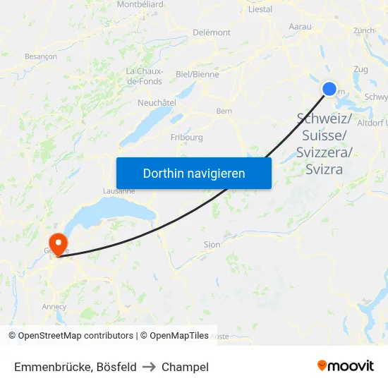 Emmenbrücke, Bösfeld to Champel map