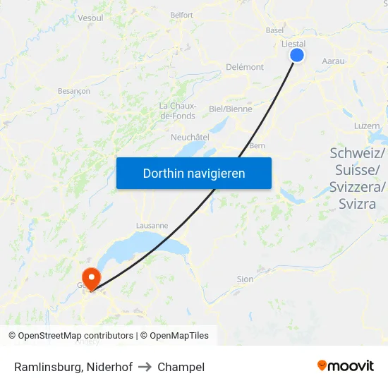 Ramlinsburg, Niderhof to Champel map