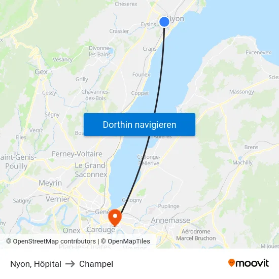 Nyon, Hôpital to Champel map