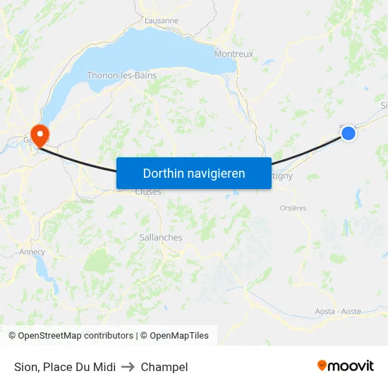 Sion, Place Du Midi to Champel map