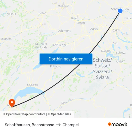 Schaffhausen, Bachstrasse to Champel map