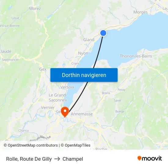Rolle, Route De Gilly to Champel map