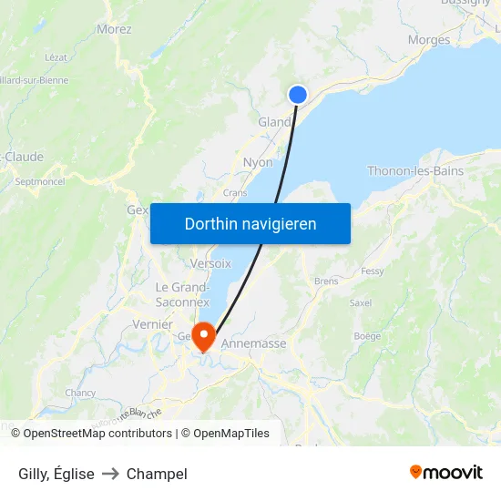 Gilly, Église to Champel map