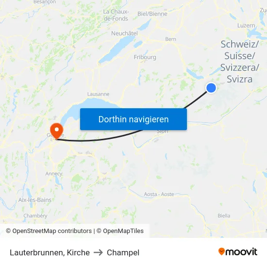 Lauterbrunnen, Kirche to Champel map