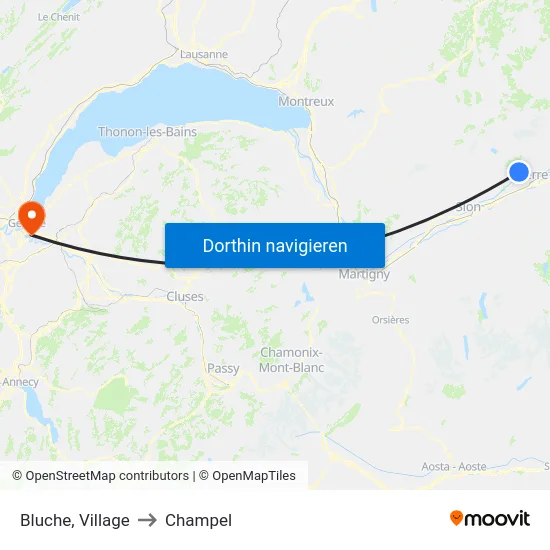 Bluche, Village to Champel map