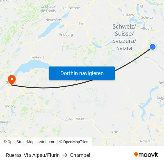 Rueras, Via Alpsu/Flurin to Champel map